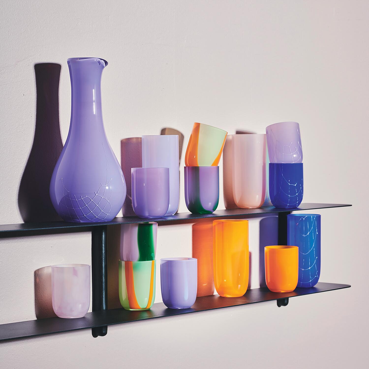 Flow Tumbler glas, Green/Orange Stripes - 25 cl.